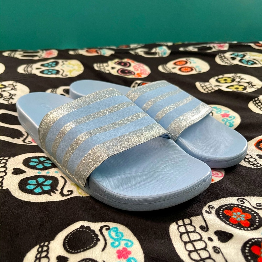 Women’s Adidas Light Blue+Glitter Slides